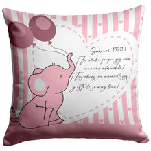 Load image into Gallery viewer, Almohadas en español Salmos 139 elefente niña
