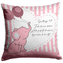 Load image into Gallery viewer, Almohadas en español Santiago 1:17 elefante niña