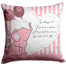 Load image into Gallery viewer, Almohadas en español   Santiago 1:17 elefante  niña
