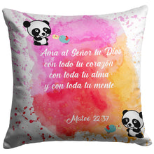 Load image into Gallery viewer, Almohadas en españo  Mateo 22:37  Panda
